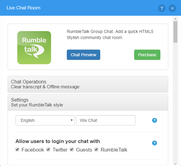 wix chat room integration and settings